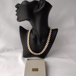 Avon Vintage Gold Tone Braided Faux Pearl Filigree Necklace